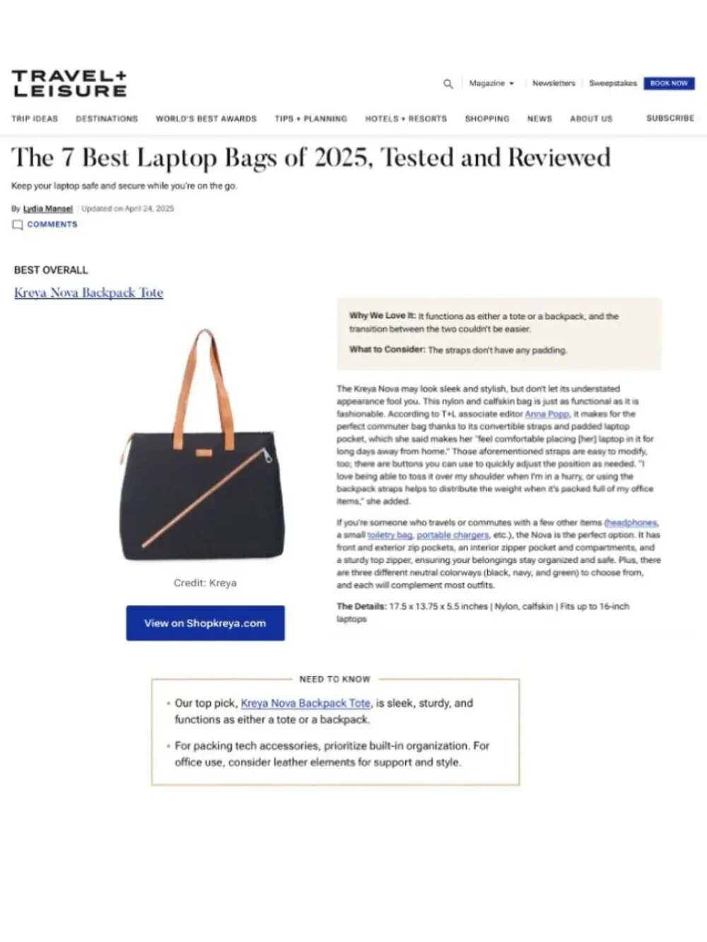 Kreya Nova Designer Tote/Backpack  (Rare!)